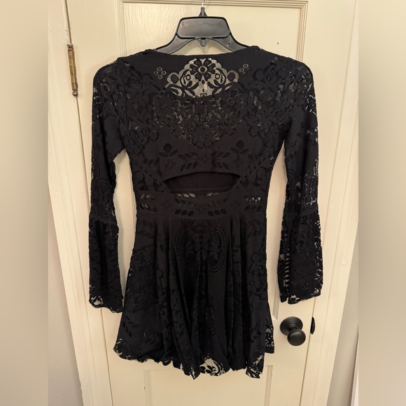Free People 4 Dress Lace Black Lovers Festival Folk Short Bell Sleeve Bohemian - Picture 9 of 14